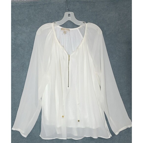 Michael Kors Blouse Womens XL White Long Sleeve Old Money Career Minimalist - Picture 1 of 10